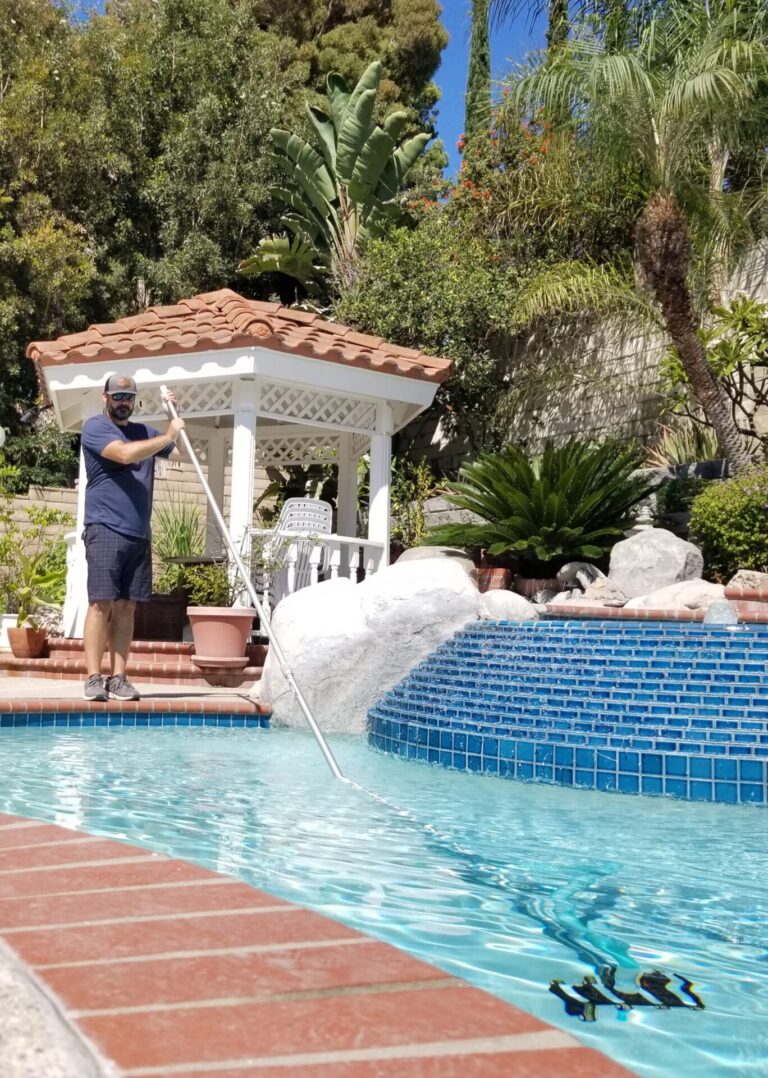 pool service tech at work